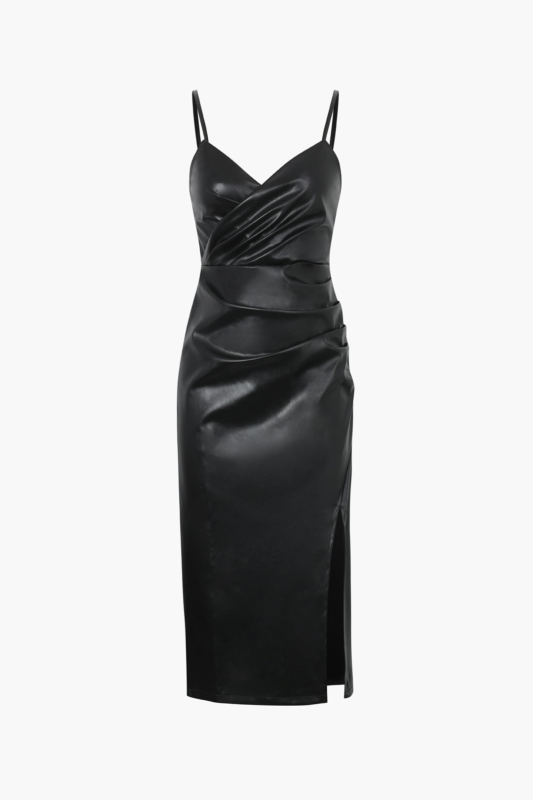 Faux Leren Midi-jurk met V-hals en Ruche