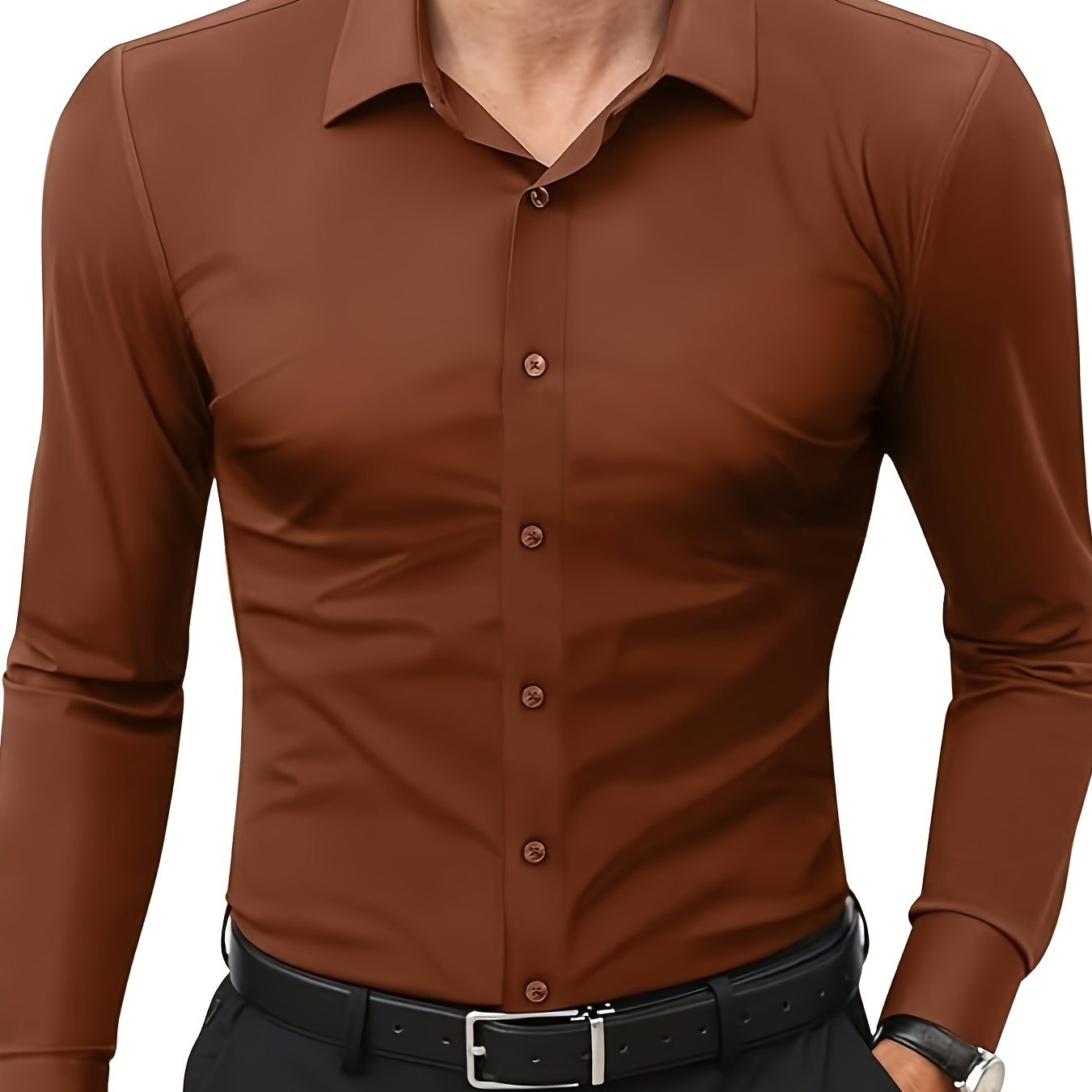Slim-Fit Stretch Overhemd met Knoopsluiting voor Heren