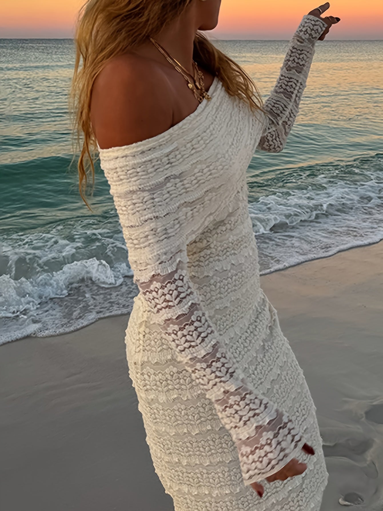 Romantische off-shoulder kanten maxi-jurk voor dames
