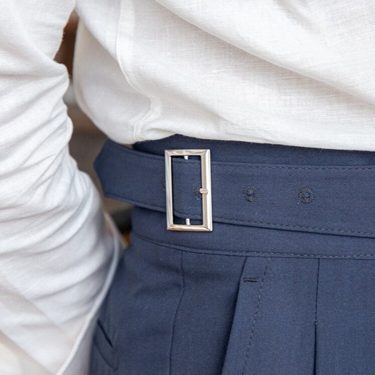 Stijlvolle Heren Tailored Broek – Hoge Taille Plooi, Slim Tapered Pasvorm