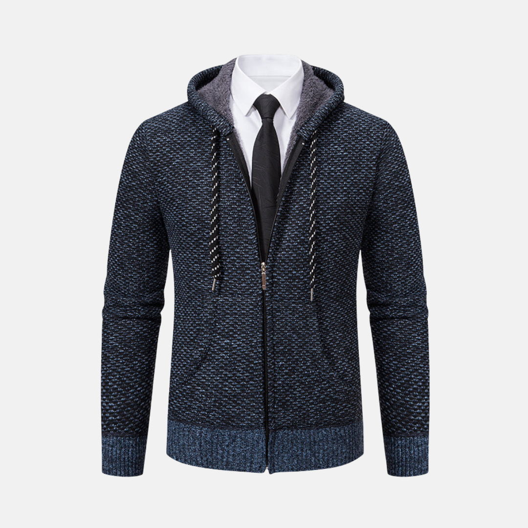 Men's hooded vest – Relaxed fit – Knitted texture – Fleece lined – Zipper closure