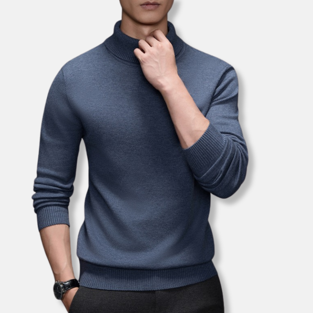 Men's Turtleneck - Fine-Knit Fabric - Slim Fit - Rolled Neck - Ribbed Edges