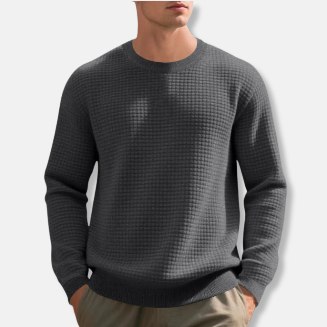 Men's Sweatshirt – Loose Fit – Waffle Texture – Round Neck – Ribbed Cuffs