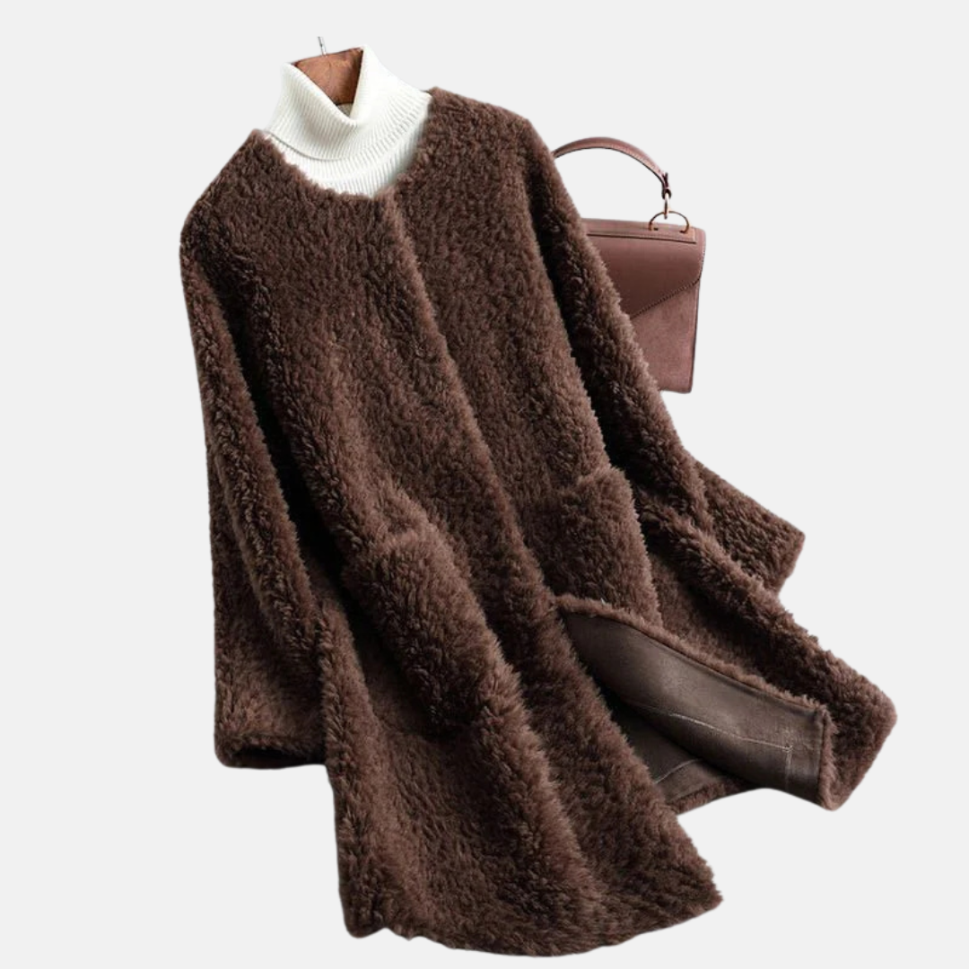 Ladies Coat - Faux Fur - Mid-length - Open Front - Relaxed Fit