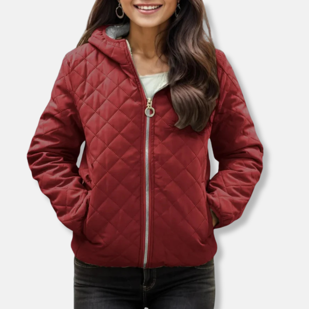 Women's Quilted Jacket – Relaxed Fit – Diamond Stitching – With Hood – Elastic Hem