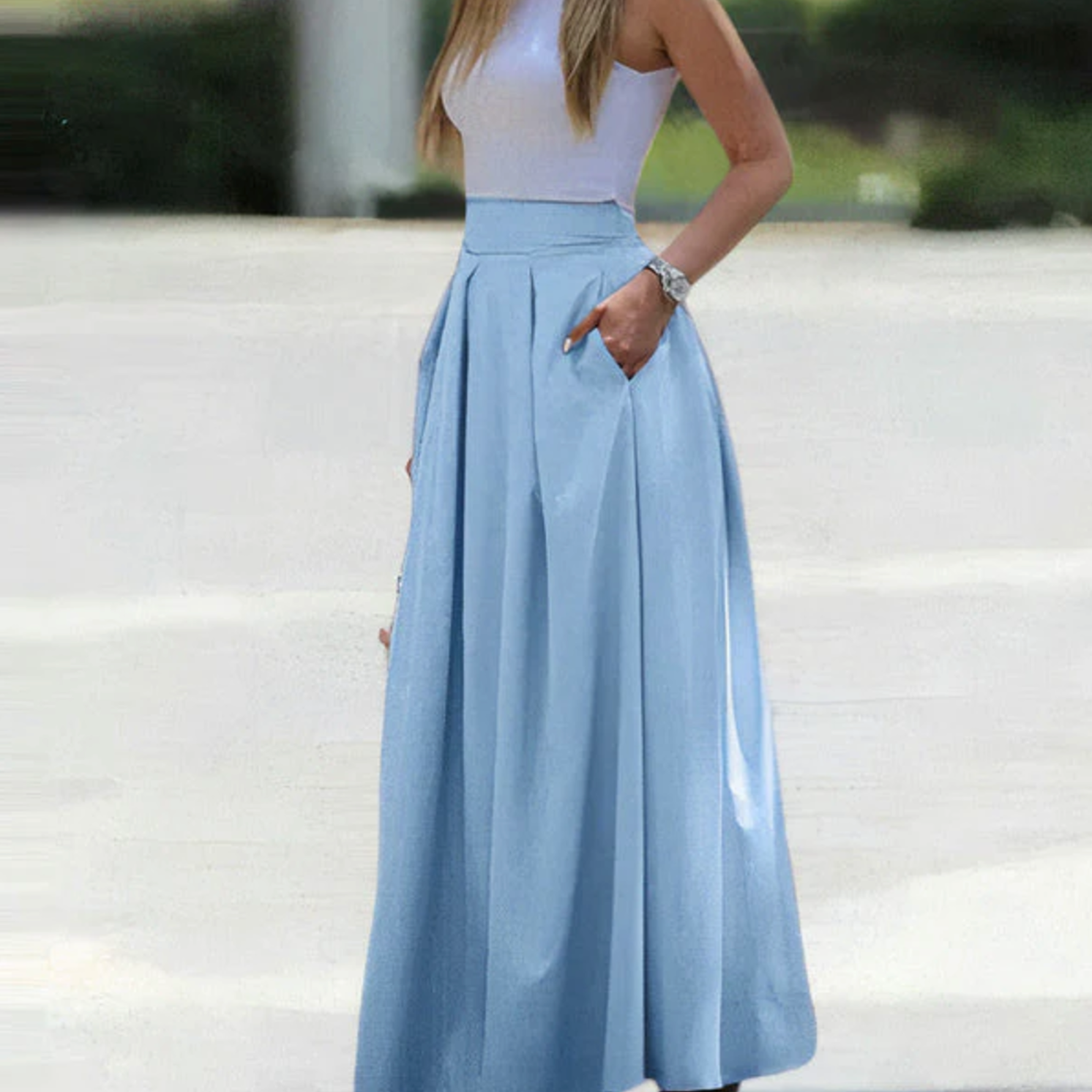 Dames Maxi Rok – Losvallend met Plissé Detail