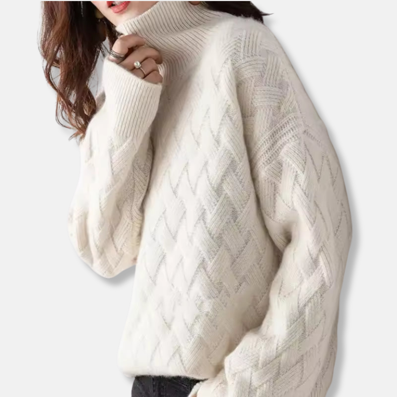 Women's Sweater - Knitted Fabric - Oversized Loose Fit - Ribbed Roll Neck
