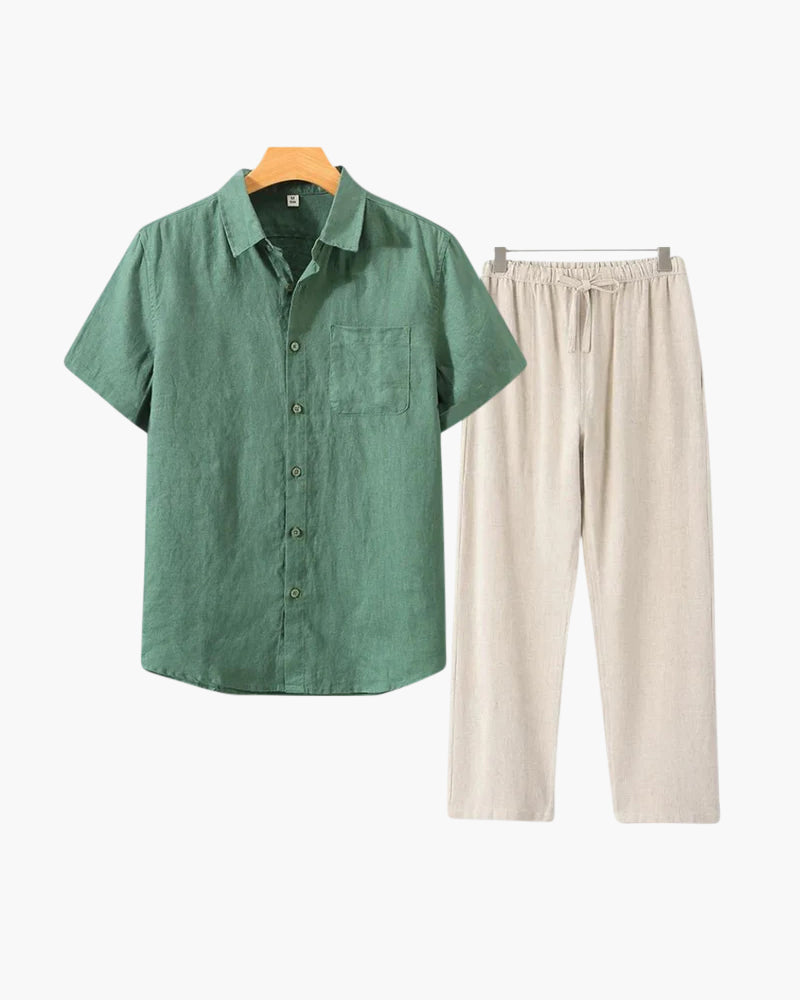 Premium Linnen Overhemd en Broek Set voor Heren