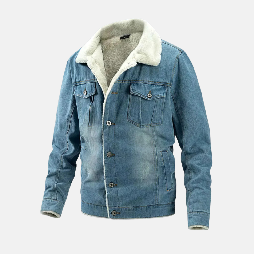 Men's Jacket - Denim - Regular Fit - Fleece Lining - Collar With Buttons