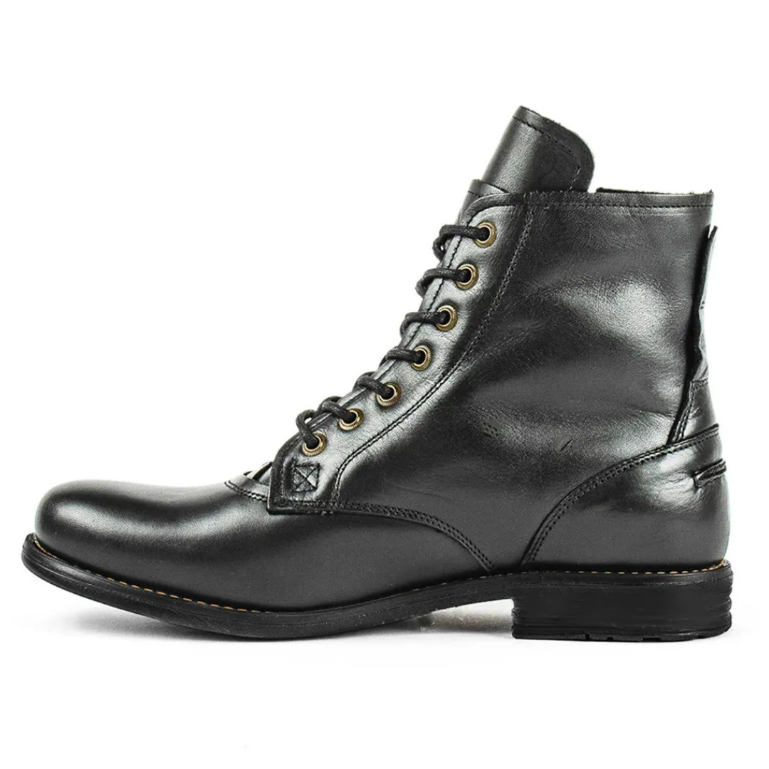 Men's Boots - Leather - Lace Detail - Mid Ankle Height