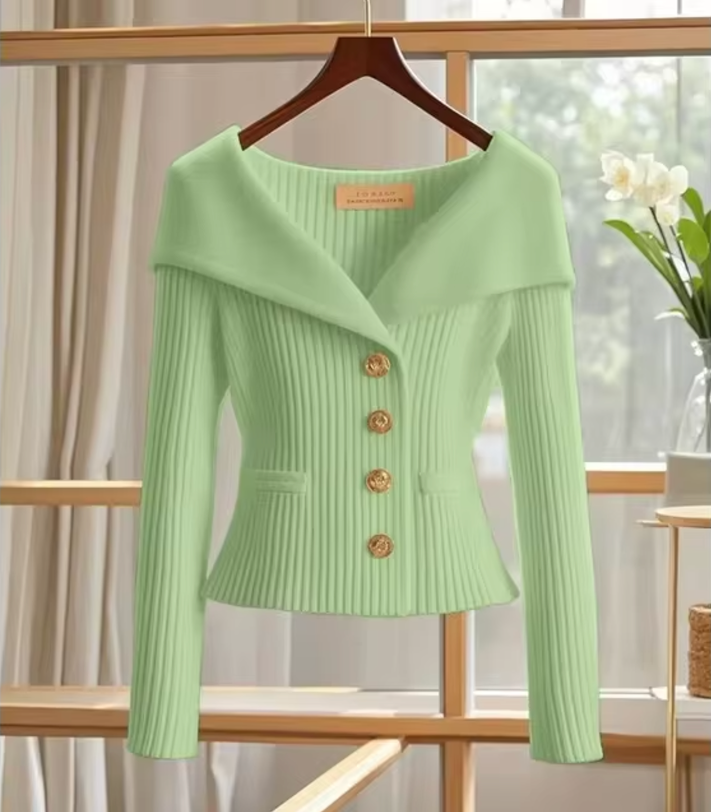 Dames Cardigan – Getailleerde Pasvorm – Zacht Breisel – Ribstructuur – Brede Kraag