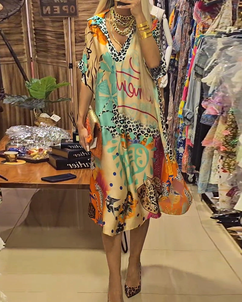 Casual V-hals midi-jurk voor dames