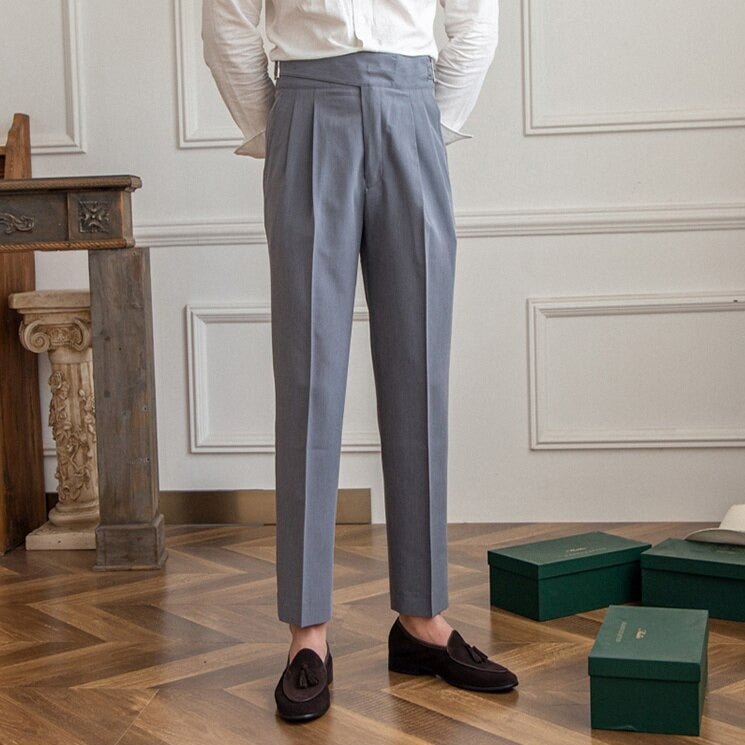Stijlvolle Heren Tailored Broek – Hoge Taille Plooi, Slim Tapered Pasvorm