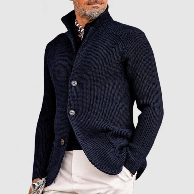 Klassieke Heren Gebreide Cardigan met Knopsluiting en Ribbel Detail