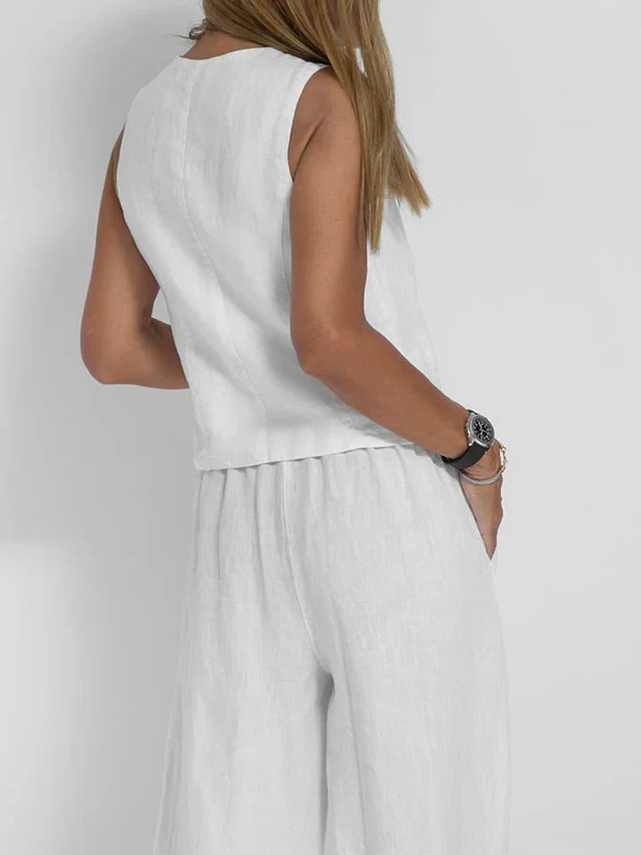 Elegante Linnen Set voor Dames – Gilet en Pantalon