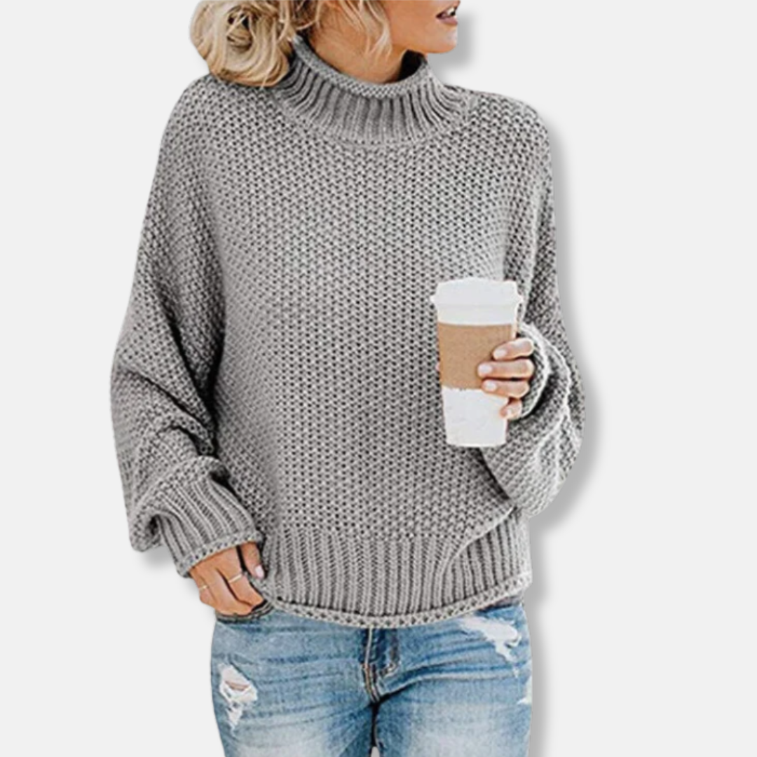 Women's Sweater – Oversized Fit – High Neck – Dropped Shoulders – Ribbed Hems