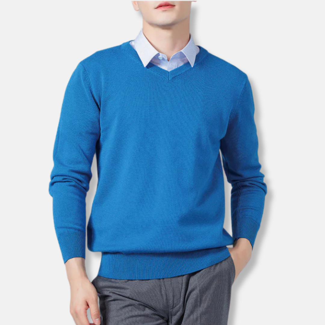 Men's V-neck Sweater – Relaxed Fit – Fine-knit – Ribbing – Long Sleeve
