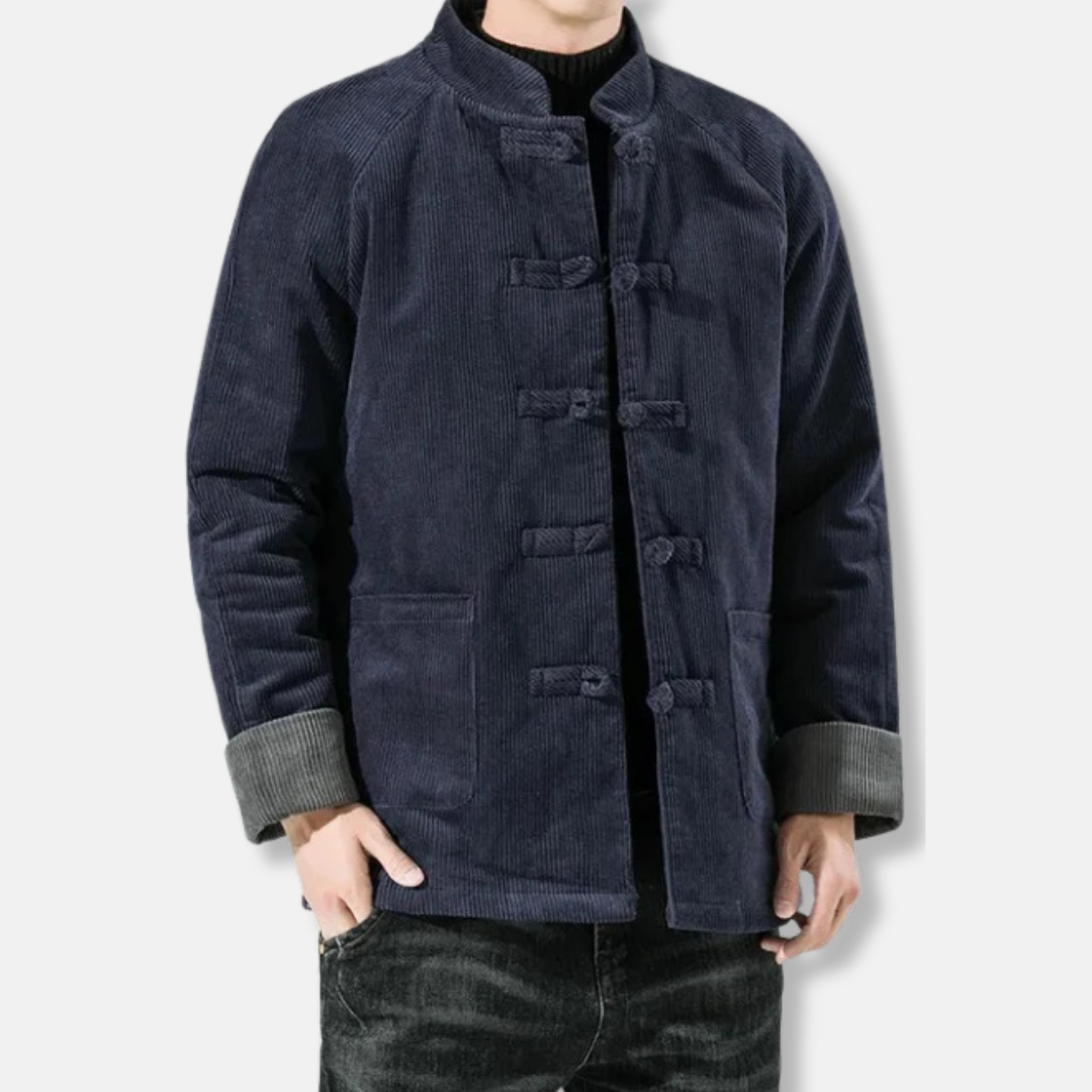 Men's Jacket – Corduroy – Relaxed Fit – Padded – Frog-Button Closure – Band Collar