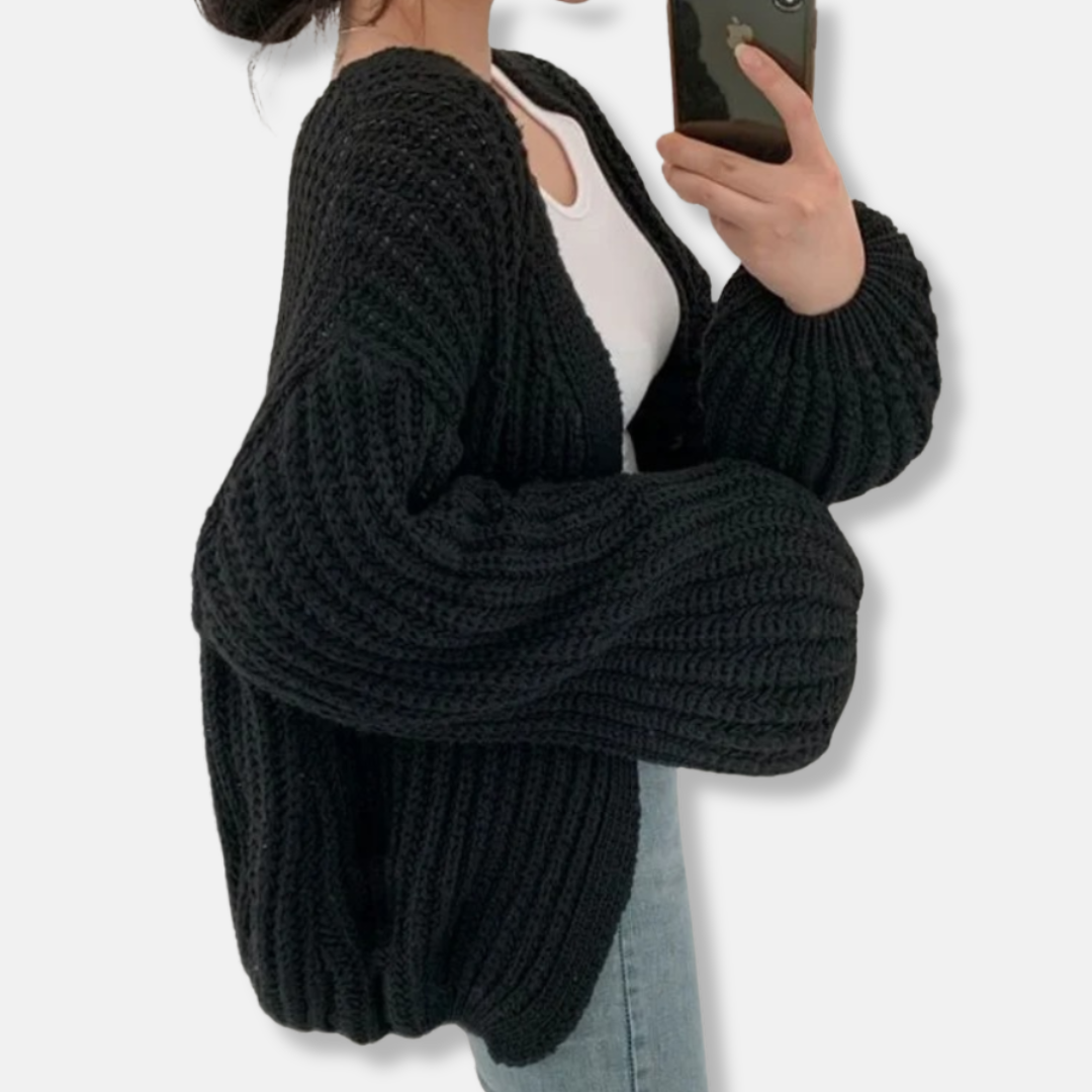 Women's Cardigan - Oversized Relaxed Fit - Balloon Sleeve