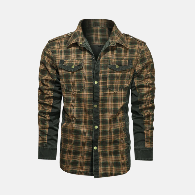 Men's Overshirt – Cotton Mix – Check Pattern – Epaulettes – Snap-Button Closure