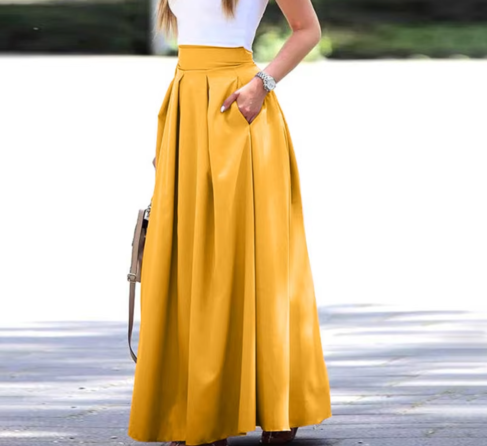 Dames Maxi Rok – Losvallend met Plissé Detail