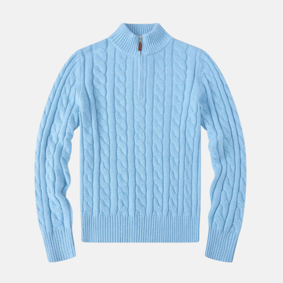 Men's sweatshirt with half zip – Regular fit – Cable knit – Stand-up collar