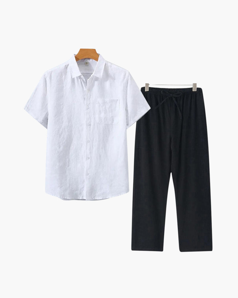 Premium Linnen Overhemd en Broek Set voor Heren