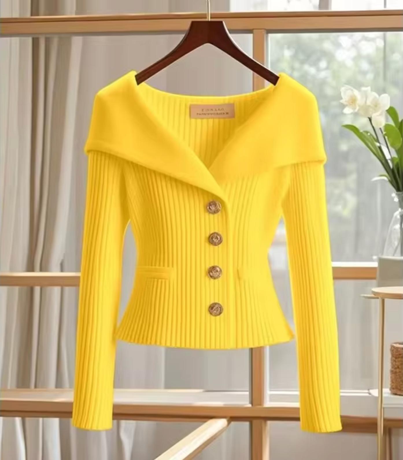 Dames Cardigan – Getailleerde Pasvorm – Zacht Breisel – Ribstructuur – Brede Kraag