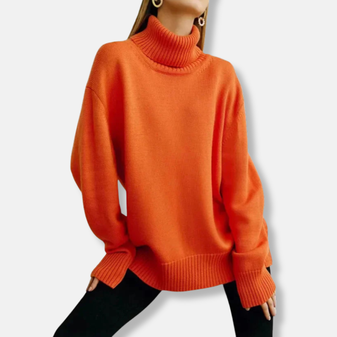Women's sweater with turtleneck – Loose-fitting model – Knitted – Long sleeves – Ribbed trims