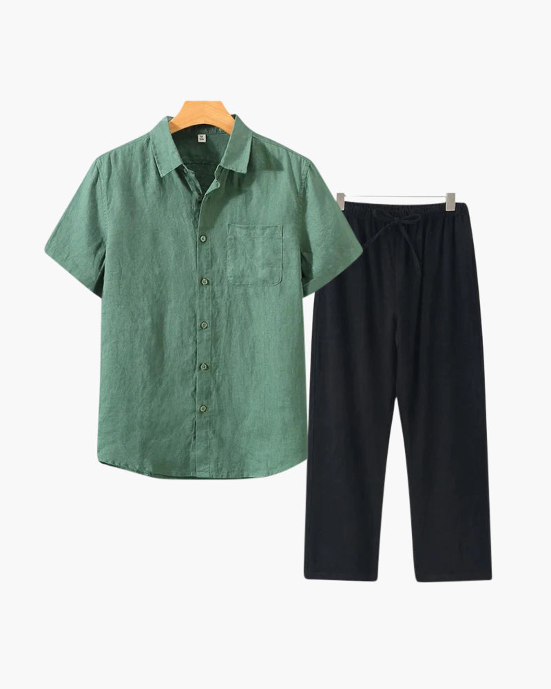 Premium Linnen Overhemd en Broek Set voor Heren