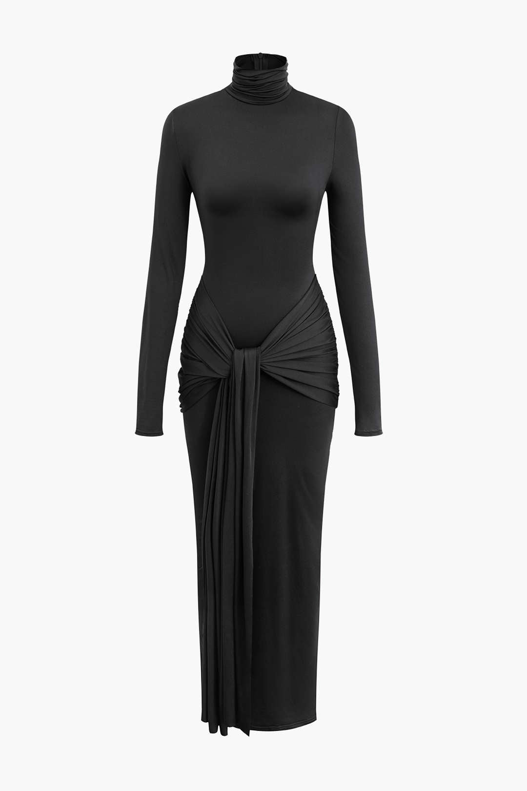 Wikkelruche Maxi Jurk met Hoge Hals