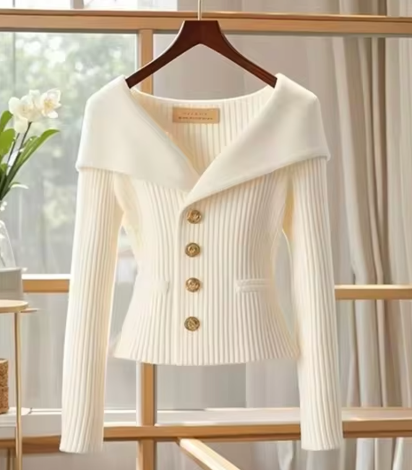 Dames Cardigan – Getailleerde Pasvorm – Zacht Breisel – Ribstructuur – Brede Kraag