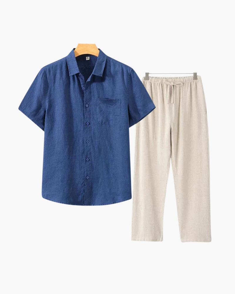 Premium Linnen Overhemd en Broek Set voor Heren