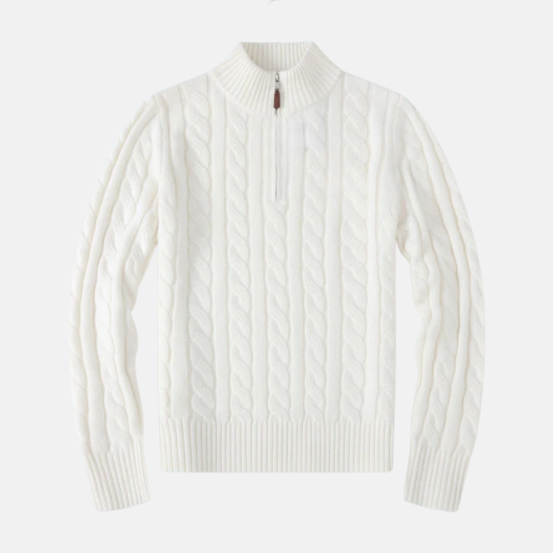 Men's sweatshirt with half zip – Regular fit – Cable knit – Stand-up collar