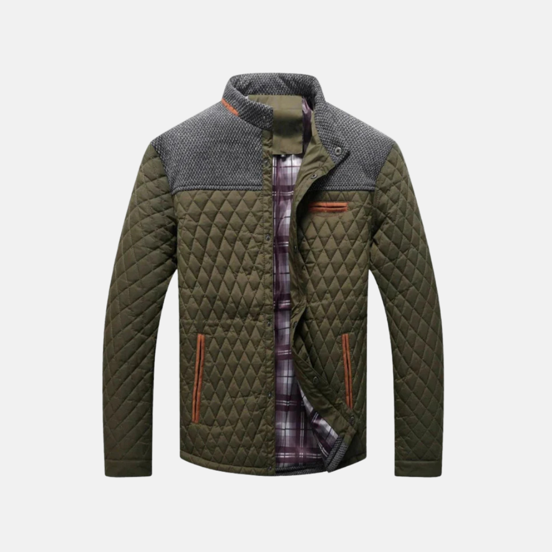 Men's Jacket - Woven Fabric - Regular Fit - Stand Collar - Diamond Stitching