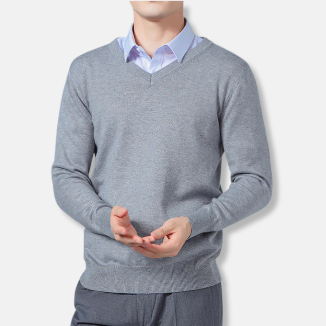 Men's V-neck Sweater – Relaxed Fit – Fine-knit – Ribbing – Long Sleeve
