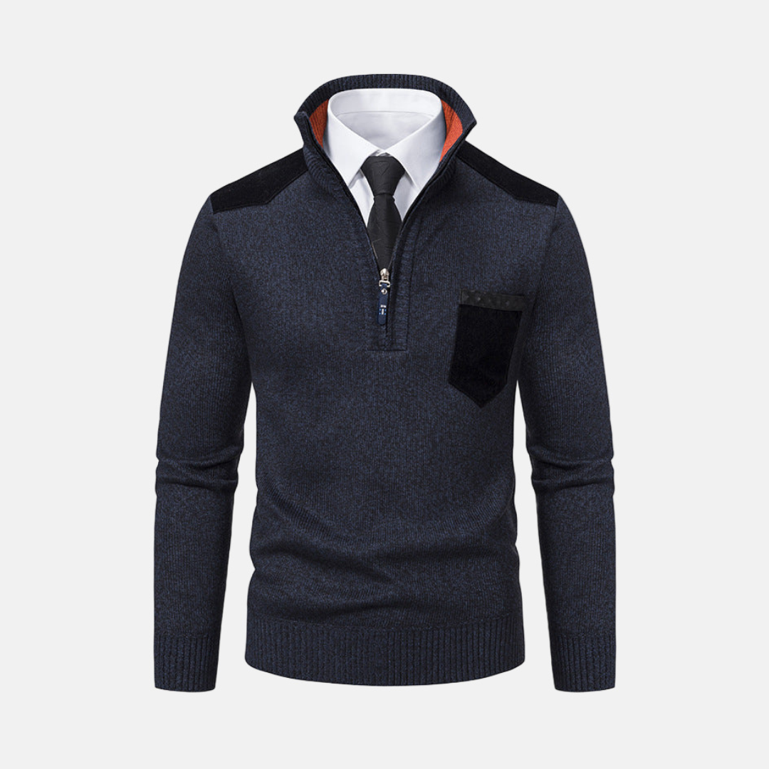 Men's sweater – Regular fit – Textured knit – Quarter zip – Shoulder accents