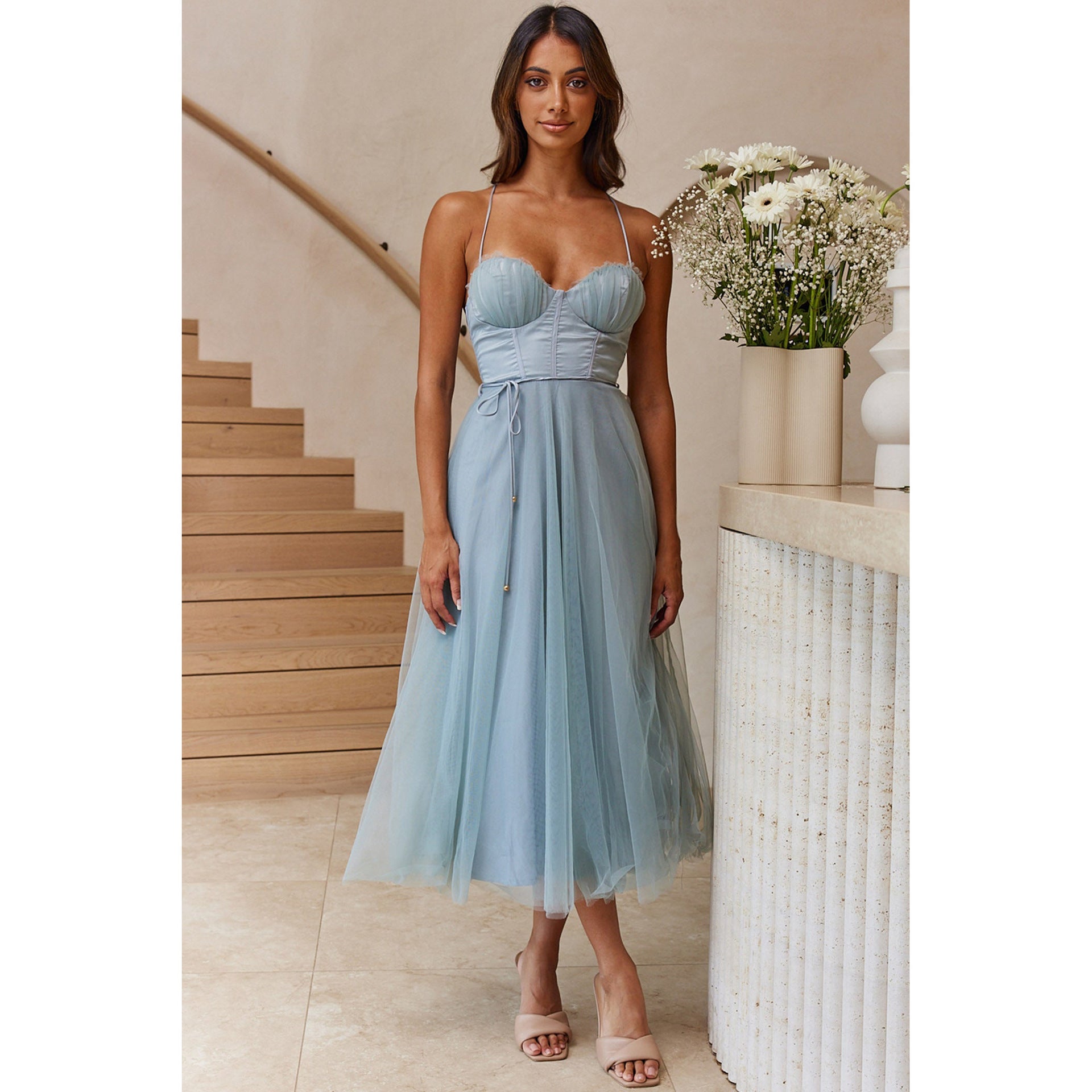Seraphina Korset Tule Midi Jurk voor Dames
