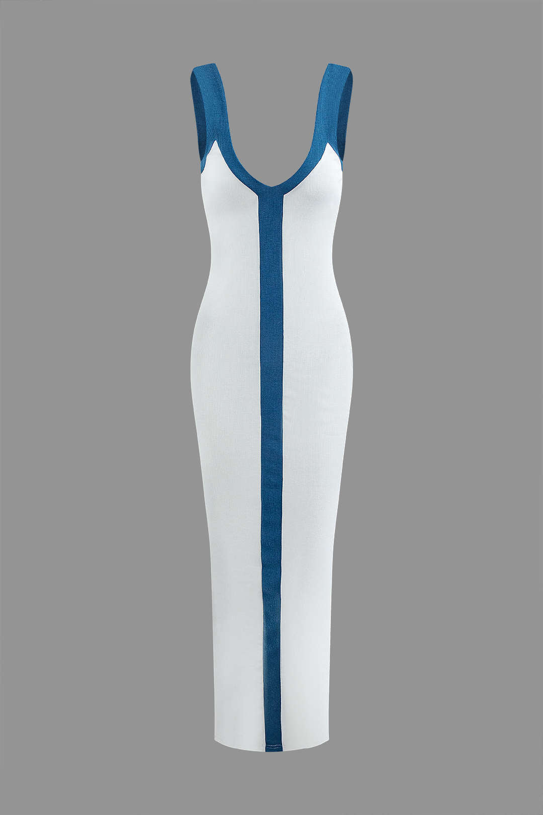 Colorblock Maxi Jurk met V-hals en Split
