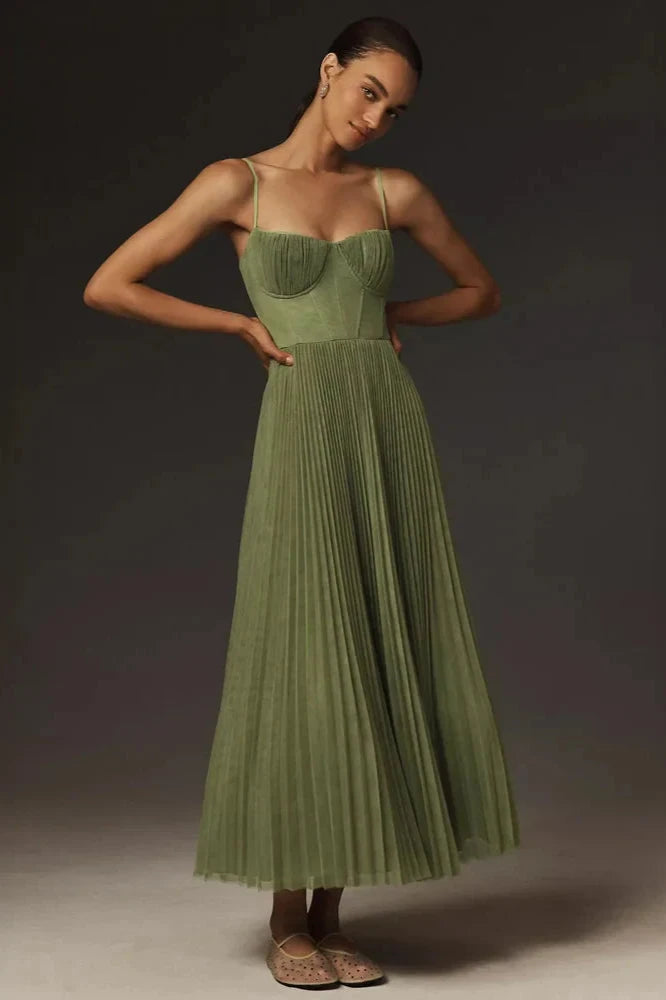 Bustier Midi Jurk van Geplisseerde Tulle voor Dames