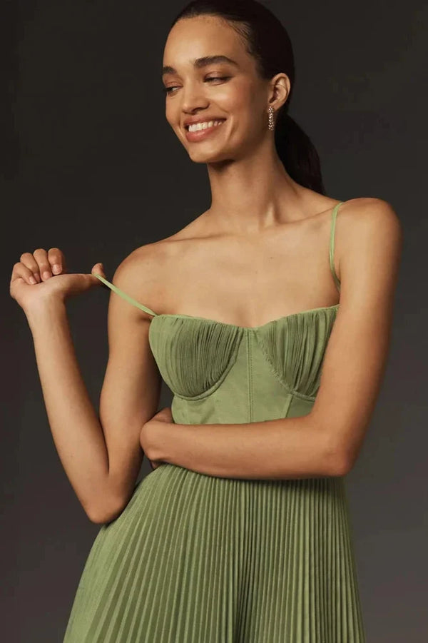 Bustier Midi Jurk van Geplisseerde Tulle voor Dames