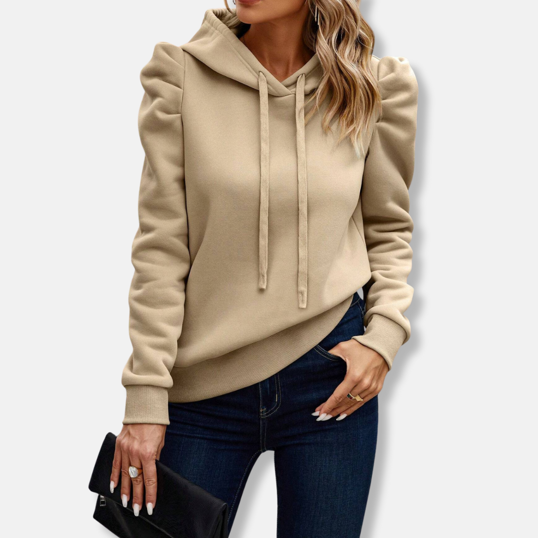 Women's Hoodie – Relaxed Fit – Puff Sleeves – Cotton Mix – Ribbed Trims