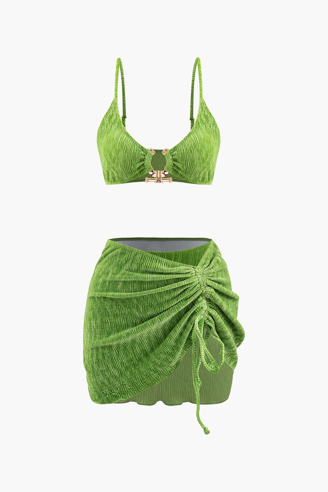 Fluweelstructuur U-Ring Bikini Met Sarong 3-Delige Set