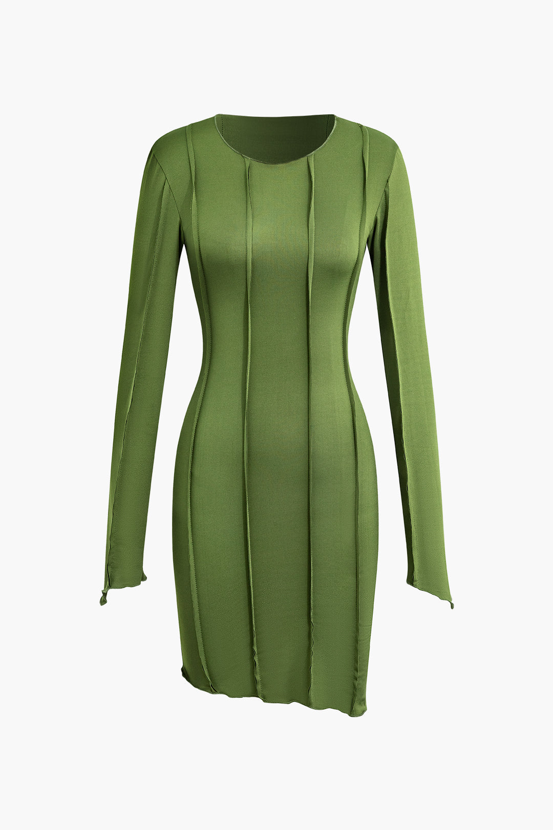 Asymmetrische Ronde Halsnaad Detail Lange Mouw Mini Jurk