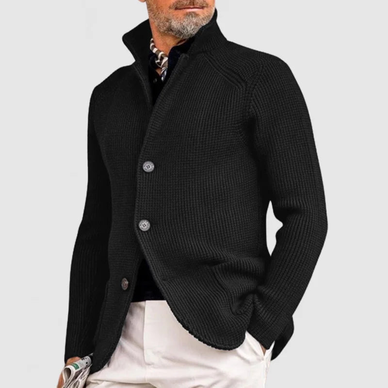 Klassieke Heren Gebreide Cardigan met Knopsluiting en Ribbel Detail