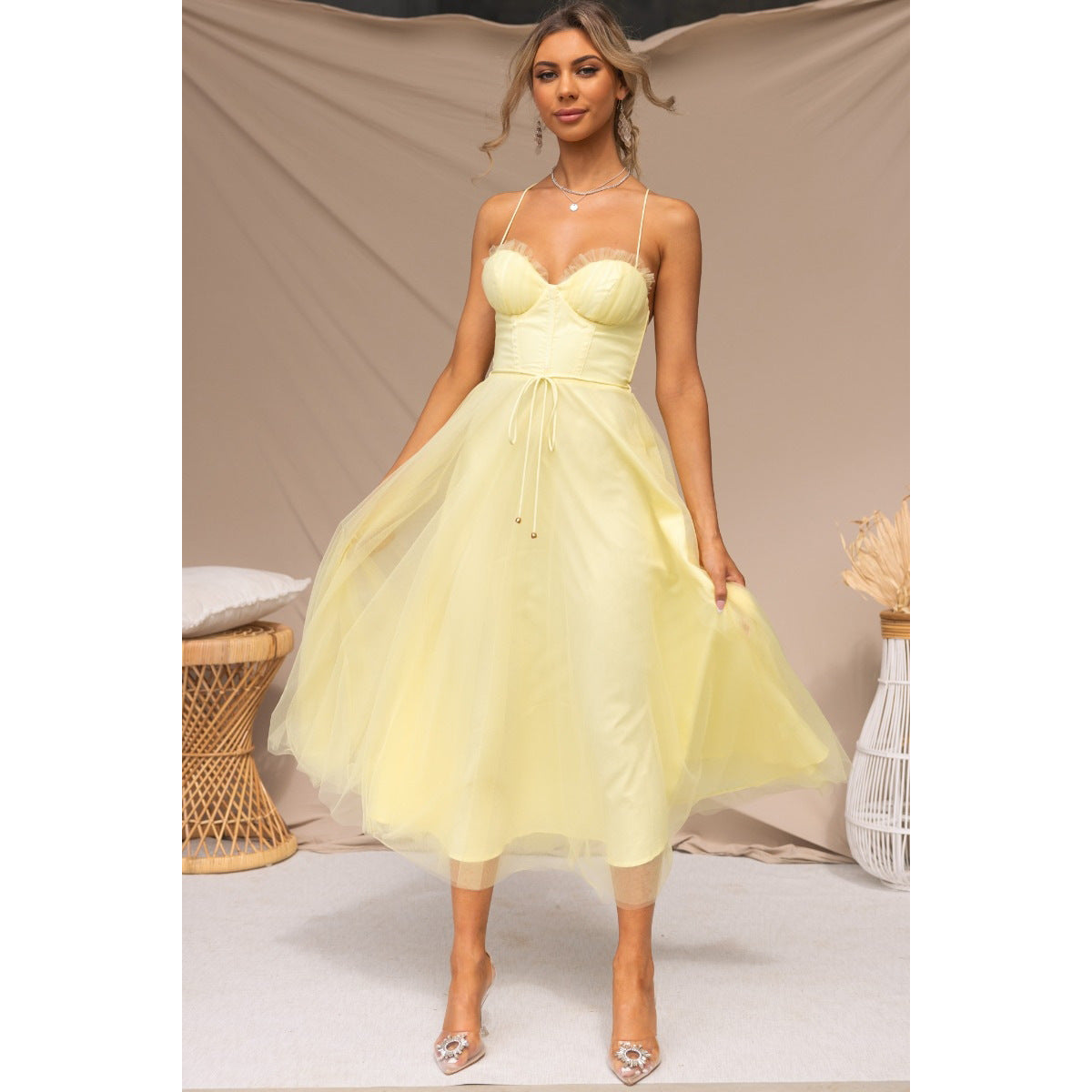 Seraphina Korset Tule Midi Jurk voor Dames