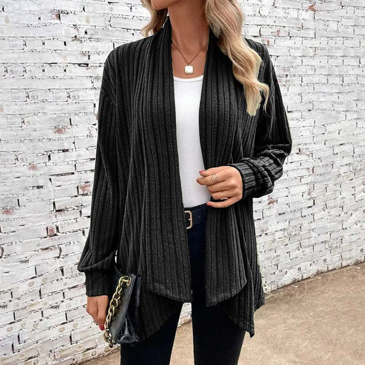 Dames Vest – Relaxte Pasvorm– Zacht Breisel – Open Voorkant – Geribbelde Textuur – Lange Mouwen