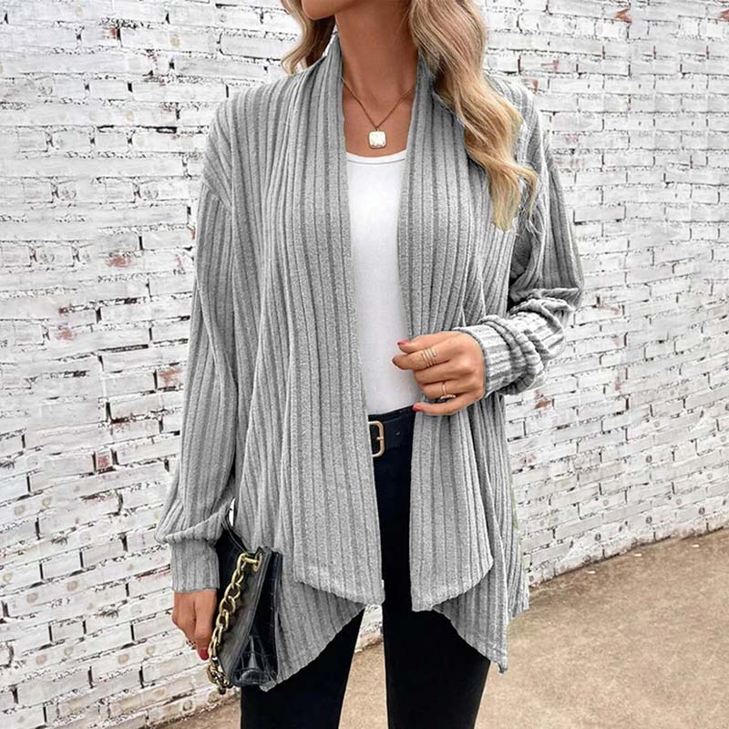 Dames Vest – Relaxte Pasvorm– Zacht Breisel – Open Voorkant – Geribbelde Textuur – Lange Mouwen