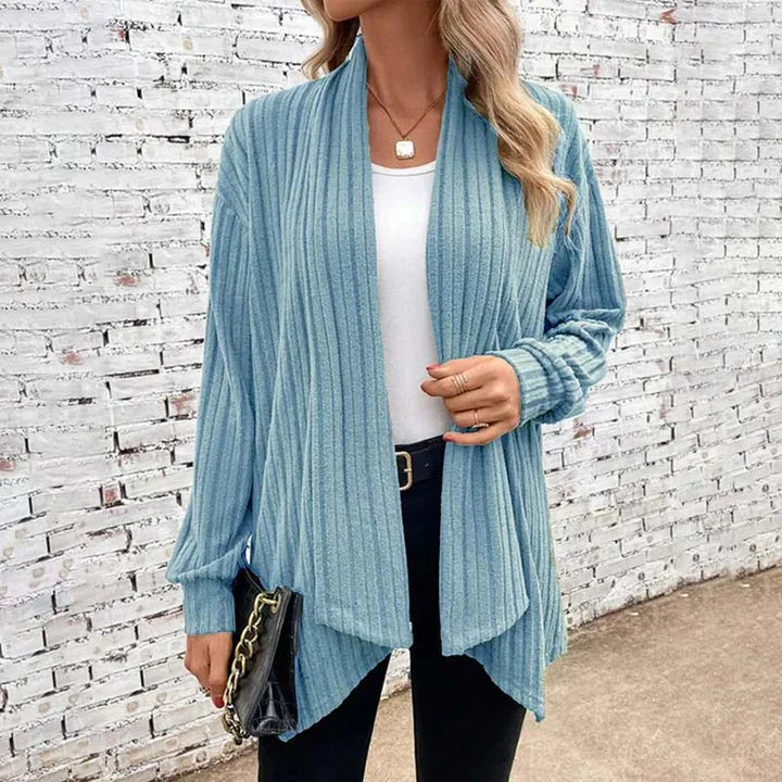 Dames Vest – Relaxte Pasvorm– Zacht Breisel – Open Voorkant – Geribbelde Textuur – Lange Mouwen
