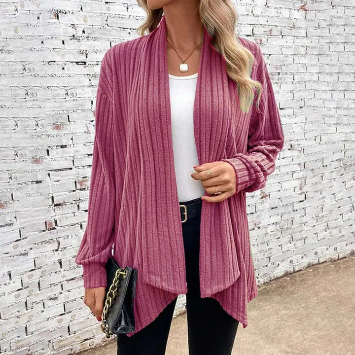 Dames Vest – Relaxte Pasvorm– Zacht Breisel – Open Voorkant – Geribbelde Textuur – Lange Mouwen